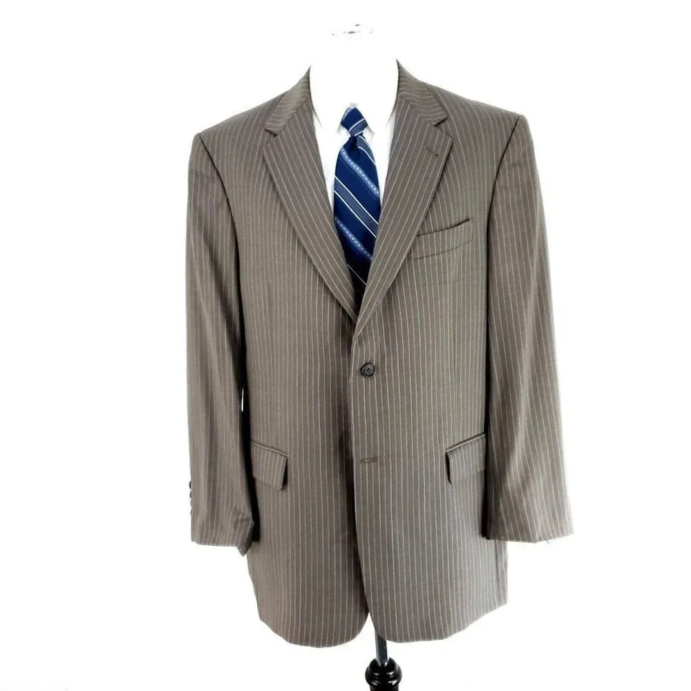 Hart‎ Schaffner Marx Gold Trumpeter Wool 2 Button Suit Jacket 42L Brown Striped